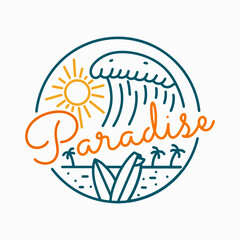 summer paradise vibes in mono line art design for t shirt badge patch vector illustration