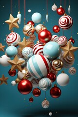 3d render of christmas background with christmas balls and stars