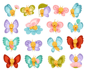 Fototapeta premium Adorable Baby Butterfly with Colorful Wings Big Vector Set