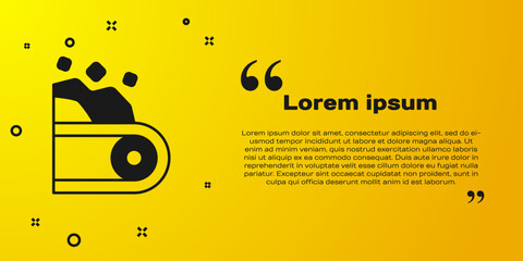 Black Conveyor belt carrying coal icon isolated on yellow background. Vector