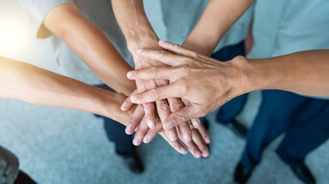 People putting hands together,  team work concept
