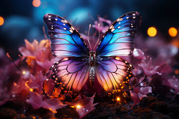 Fototapeta na wymiar Bright colorful butterfly close-up, AI Generated