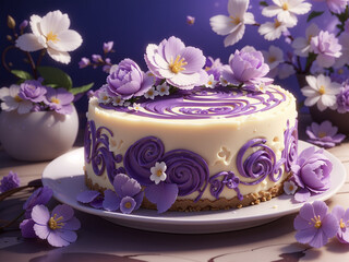 Obraz na płótnie Canvas Beautiful lavender cake with toping flower