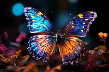 Obraz na płótnie Canvas Bright colorful butterfly close-up, AI Generated