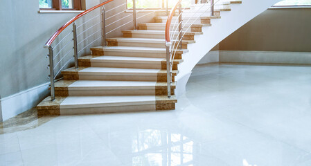 Luxury room with marble stairs in a modern building