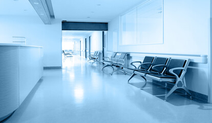 Empty nurses station and corridor in a hospital