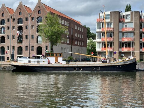 Ship moving over water in Amsterdam, NL