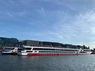Ship moving over water in Amsterdam, NL