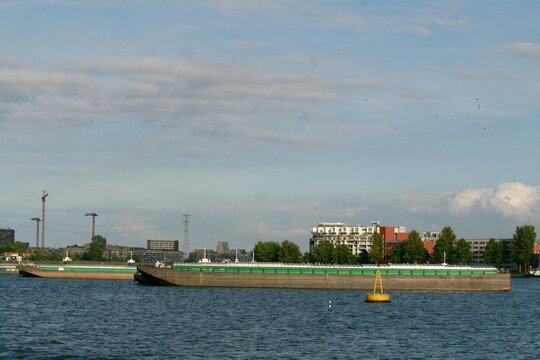 Ship moving over water in Amsterdam, NL