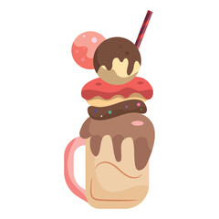 Colored milk shake with ice cream sketch icon Vector