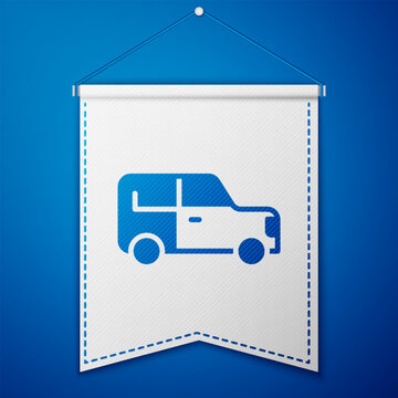 Blue Car icon isolated on blue background. White pennant template. Vector