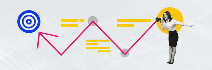 Exclusive magazine picture sketch collage image of angry bossy lady screaming toa achieving aim isolated creative background