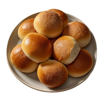 Freshly baked white bread rolls on a plate