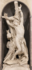 GENOVA, ITALY - MARCH 7, 2023: The marble statue of St. Sebastian in the church Basilica di Santa...