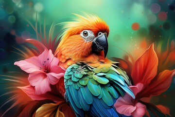 Obraz premium Close up of colorful scarlet macaw parrot.