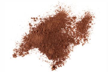 Pile cocoa powder isolated on white, top view