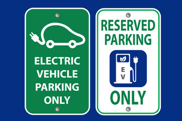 Electric Vehicle Parking and Charging Signs. Eps 10 vector illustration.