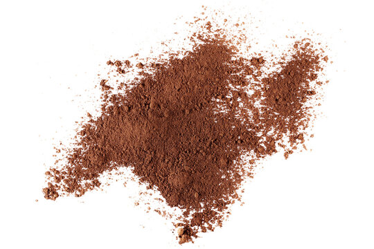 Pile cocoa powder isolated on white, top view