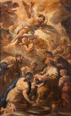 Tuinposter NAPLES, ITALY - APRIL 18, 2023: The painting of Nativity of Virgin Mary in the church Chiesa dei Santi Apostoli by Luca Giordano (1692). © Renáta Sedmáková