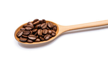 Obraz premium roasted coffee beans on a wooden spoon isolated on white background