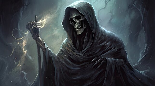 A hauntingly poetic scene capturing the essence of the grim reaper