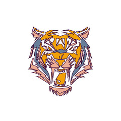 tiger color sketch with edge lines and transparent background
