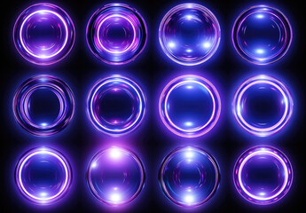 Abstrakter Leuchtender Neon Kreis Vapowave Synthwave Hintergrund in schwarz, lila und blauer Farbe