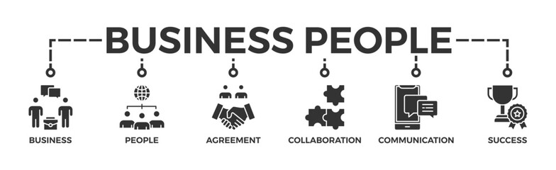 Business people banner web icon vector illustration concept with icon of business, people, agreement, collaboration, communication and success