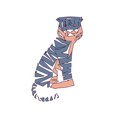 tiger color sketch with edge lines and transparent background