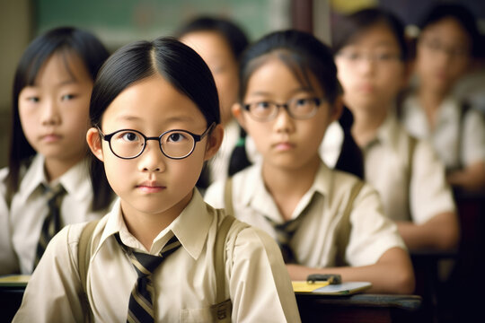 Premium Photo Anime girl sitting at desk in classroom with other students in background generative ai