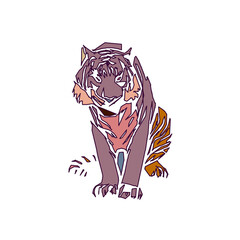 tiger color sketch with edge lines and transparent background