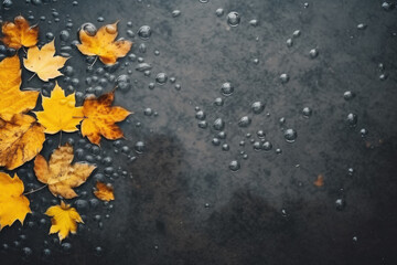 Yellow leaves on water surface with space for text.