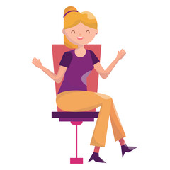 Isolated cute business female character on a chair Vector