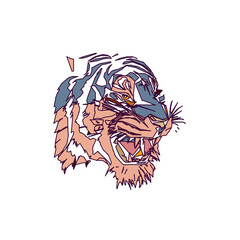 tiger color sketch with edge lines and transparent background