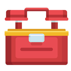 red toolkit box flat style vector illustration, Red color container box tock vector image, Plastic red box clip art , symbol. icon stock vector graphic