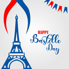 France Bastille day background with flag and eiffel tower. Bastille day vector greeting, poster.