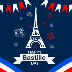 Fototapeta na wymiar France Bastille day background with flag and eiffel tower. Bastille day vector greeting, poster.