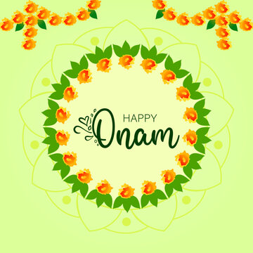 Happy Onam festival background. Kerala festival vector background with kathakali face.