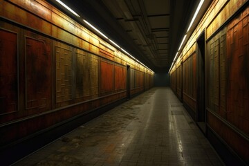 eerie lighting in empty subway corridor, created with generative ai