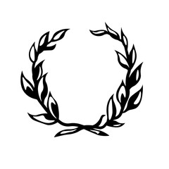 Fototapeta na wymiar Laurel foliate wreath chaplet. Award, achievement, heraldry, nobility. Symbol, sign, icon, silhouette, tattoo. Black. Isolated vector illustration.