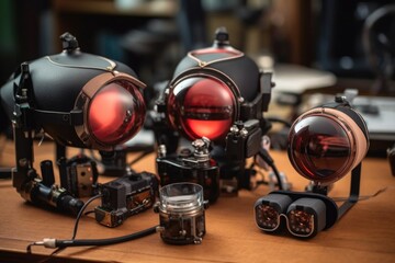 close-up of a vr headsets lenses and sensors, created with generative ai