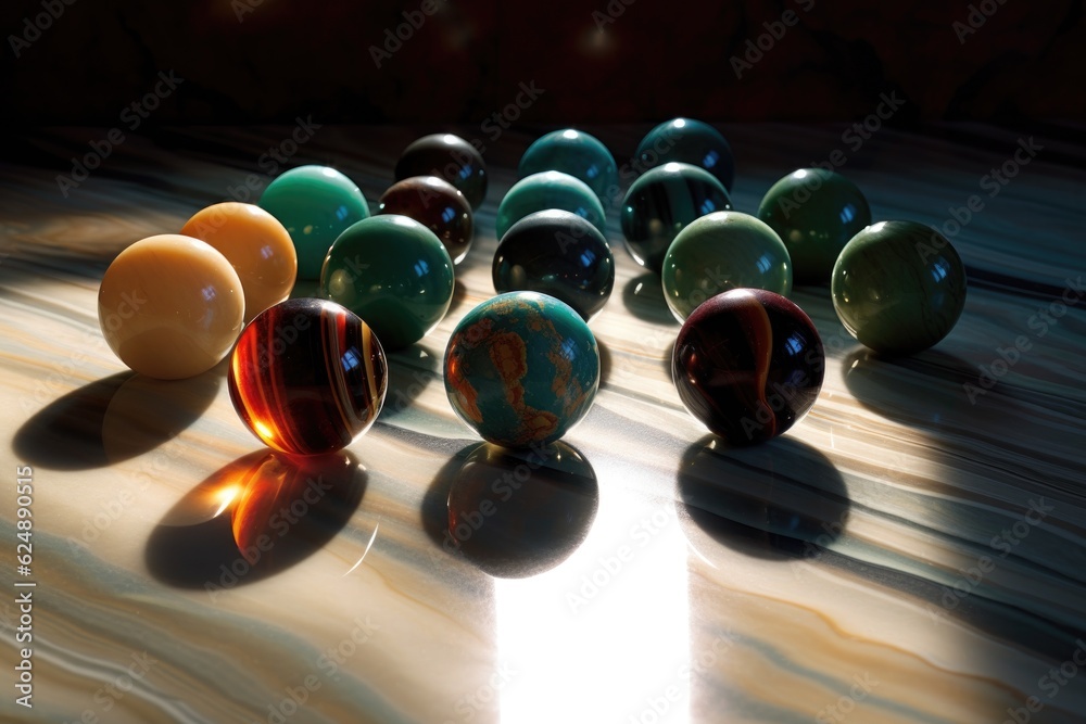 Poster abstract composition of marbles with light and shadow play, created with generative ai