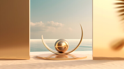 Summer beach holidays vibes, Abstract scene background with gold statue, Generative AI