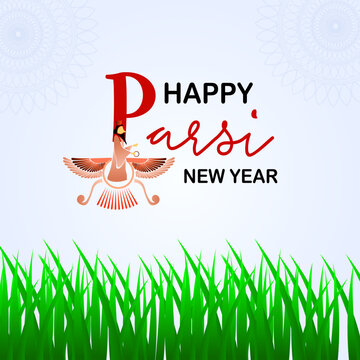 Navroz mubarak. Parsi New Year vector greeting with zoroastrian symbol. Vector greeting, poster, card.