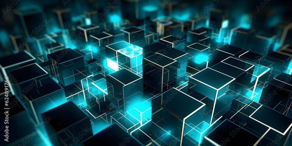 Sticker futuristic cyberspace background, 3d style of data processing. futuristic technology. colorful cubes