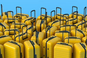 Colorful suitcase on blue background. 3D render of summer vacation concept