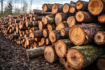 freshly cut logs ready for pulp production, created with generative ai
