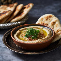 Baba ghanouj on a marble background. generative ai