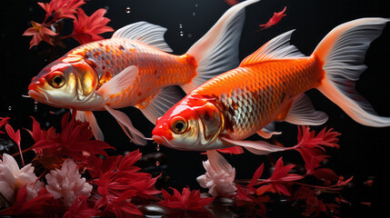 Photo of two goldfish swimming gracefully in a clear aquarium