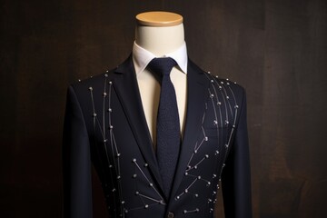 suit jacket on mannequin with pins and adjustments, created with generative ai